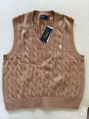 Polo by Ralph Lauren Women's Cable Knit V-Neck Sweater Vest - Tan